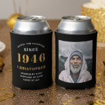 80th Birthday Black Gold With Photo Can Cooler<br><div class="desc">Personalized Birthday add your name and year can cooler with your photo on the rear. Edit the name and year with the template provided. A wonderful custom birthday party accessory. More gifts and party supplies available with the "setting standards" design in the store.</div>