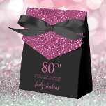 80th Birthday Black Hot Pink Glitter Thank You Favor Box<br><div class="desc">This fabulous modern 80th Birthday Black Hot Pink Glitter Thank You favour box with sparkling hot pink glitter, the birthday girl's name in a trendy script font, and tied with an elegant black bow would be perfect for your event. It would be great for a candy station, on a thank...</div>