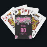 80th birthday black pink floral  playing cards<br><div class="desc">Elegant 80th birthday playing cards with a black pink floral design. Personalize name,  age and text.</div>