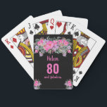 80th birthday black pink floral  playing cards<br><div class="desc">Elegant 80th birthday playing cards with a black pink floral design. Personalize name,  age and text.</div>