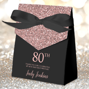 80th Birthday Black Rose Gold Glitter Thank You Favor Box
