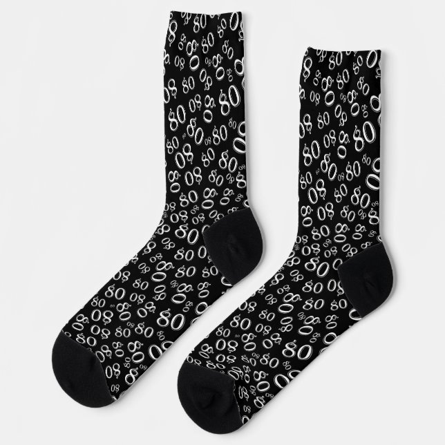 80th Birthday Black/White Random Number Pattern Socks (Left)