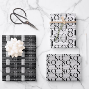 80th Birthday Black White Typography Numbers Wrapping Paper Sheet