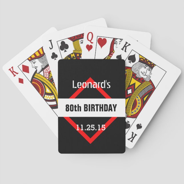 80th Birthday Black with Red Frame Custom A60 Playing Cards (Back)