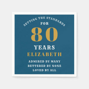 80th Birthday Blue And Gold Add Your Name Napkin