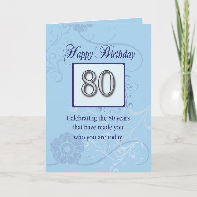 80th Birthday, Blue and Silver Card (Front)