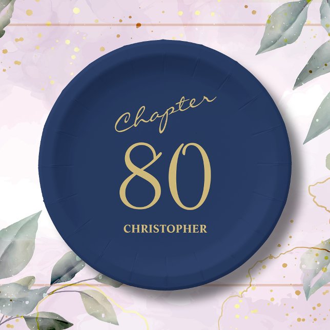 80th Birthday Blue Gold Chapter 80 Paper Plate (Make your loved one's 80th birthday celebration memorable with our stunning Blue Gold paper plates)