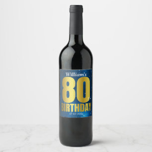 80th Birthday Blue Gold Wine Label