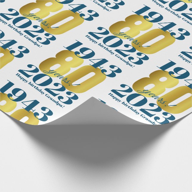 80th Birthday Blue Gold Wrapping Paper (Corner)