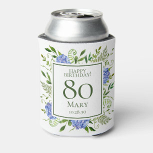 80th Birthday Blue Hydrangeas Can Cooler