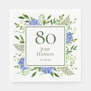 80th Birthday Blue Hydrangeas Napkin