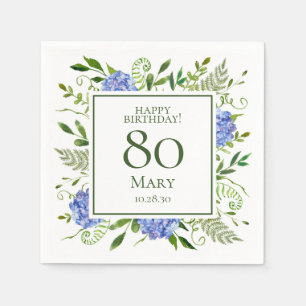80th Birthday Blue Hydrangeas Napkin