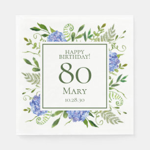 80th Birthday Blue Hydrangeas Napkin