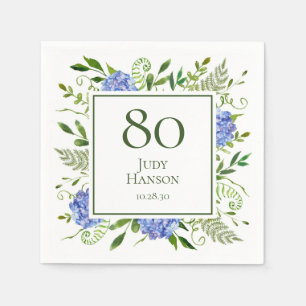 80th Birthday Blue Hydrangeas Napkin