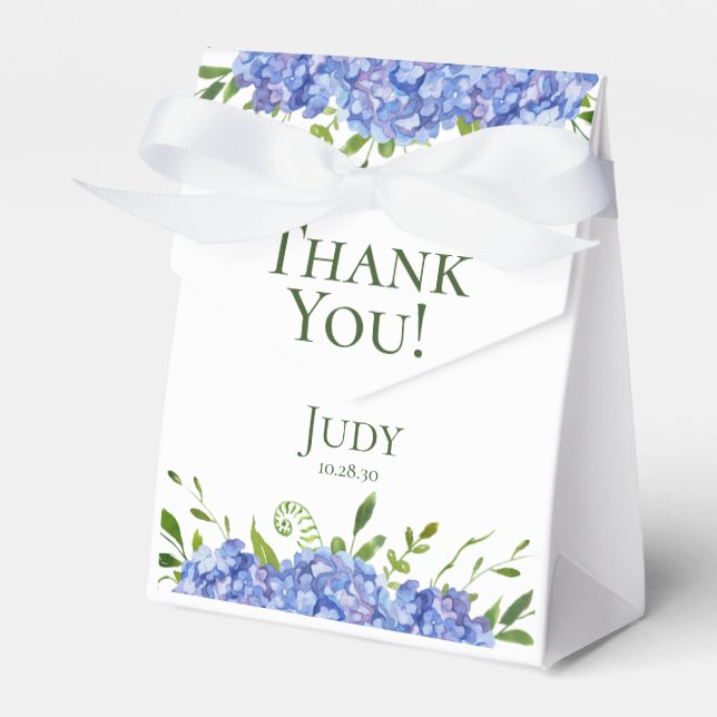 80th Birthday Blue Hydrangeas Thank You Favor Box (Front Side)