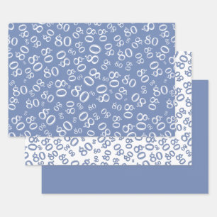 80th Birthday Blue & White Number Pattern 80 Wrapping Paper Sheet