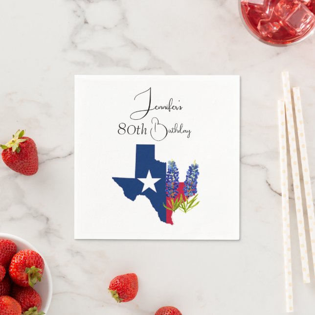 80th Birthday Bluebonnets Texas eightieth Floral Napkin (Insitu)