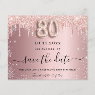 80th birthday blush silver budget save the date flyer