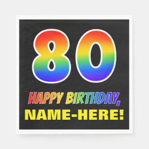 80th Birthday: Bold, Fun, Simple, Rainbow 80 Napkin