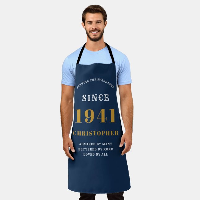 80th Birthday Born 1941 Blue Gold Man's Apron (Worn)