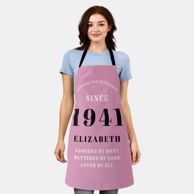 80th Birthday Born 1941 Pink Black Lady's Apron (Worn)