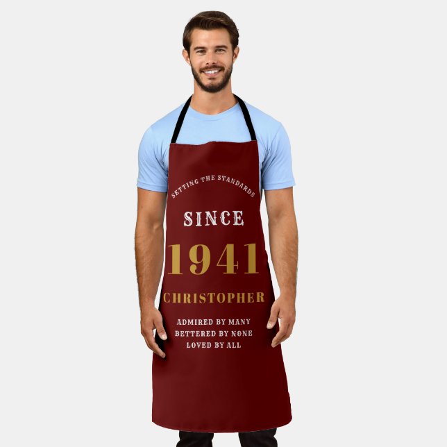 80th Birthday Born 1941 Red Gold Man's Apron (Worn)