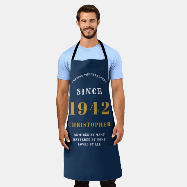 80th Birthday Born 1942 Blue Gold Man's Apron (Worn)
