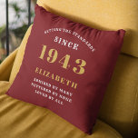 80th Birthday Born 1943 Loved Add Your Name Red Throw Pillow<br><div class="desc">Celebrate a special 80th birthday in style with this elegant red and gold throw pillow. Personalize it with the name of the special birthday boy or girl, as well as the year they were born in 1943. This beautiful custom pillow is sure to be cherished for years to come and...</div>