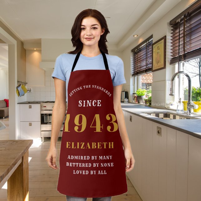 80th Birthday Born 1943 Red Gold Lady's Apron (Creator Uploaded)