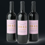 80th Birthday Born 1945 Add Name Pink Grey Wine Label<br><div class="desc">Personalized Birthday add your name and year sparkling wine label. Edit the name and year with the template provided. A wonderful custom pink birthday party item. More gifts and party supplies available with the "setting standards" design in the store.</div>