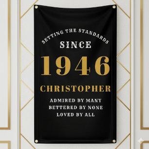 80th Birthday Born 1946 Add Name Black Gold Banner
