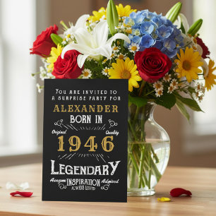 80th Birthday Born 1946 Black Gold Retro Vintage Invitation