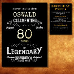 80th Birthday Born Legendary Black Gold Retro<br><div class="desc">For those celebrating their 80th birthday we have the ideal birthday party invitation with a vintage feel. The black background with a gold foil vintage typography. The design is simple and yet elegant with a retro feel. Easily customize the text of this birthday invitation using the template provided. Part of...</div>