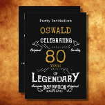 80th Birthday Born Legendary Black Gold Retro Invitation<br><div class="desc">For those celebrating their 80th birthday we have the ideal birthday party invitation with a vintage feel. The black background with a white and gold vintage typography design design is simple and yet elegant with a retro feel. Easily customize the text of this birthday gift using the template provided. Part...</div>
