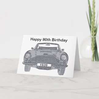 80th birthday card for British classic car lovers