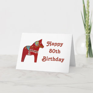 80th Birthday Card with Dala Horse