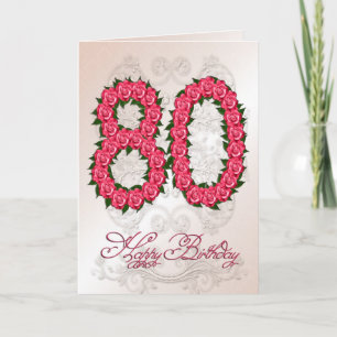 80th birthday card with roses and leaves