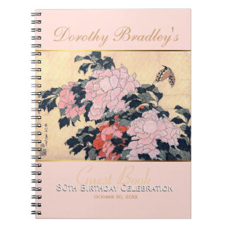 80th Birthday Celebration Butterfly Peonies Guest Notebook