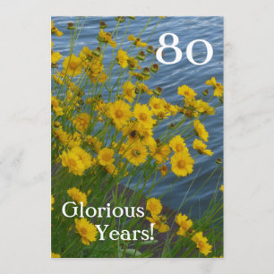 80th Birthday Celebration/Cute Yellow Floral+Water Invitation