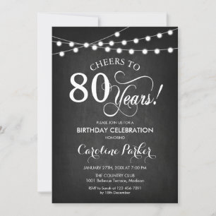 80th Birthday - Chalkboard Black White Invitation