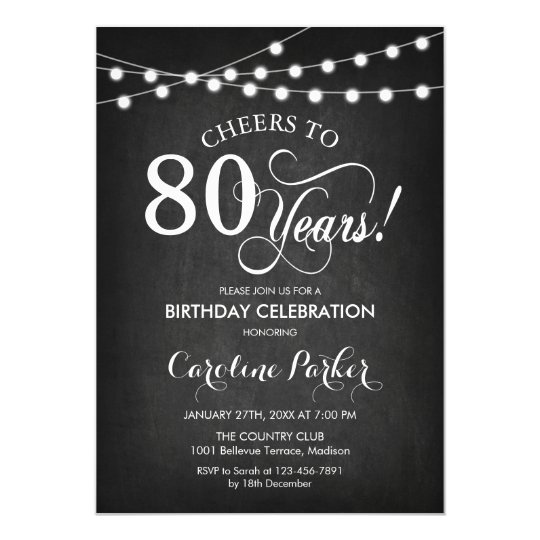 80th Birthday - Chalkboard Black White Invitation | Zazzle.ca