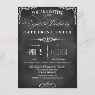 80th Birthday Chalkboard Typography Party Invite