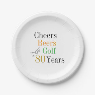 80th Birthday Cheers Beers Golf Party Paper Plate