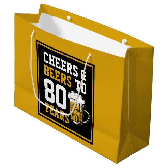 80th Birthday Cheers & Beers to 80 Years Large Gift Bag (Front Angled)