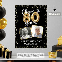 80th Birthday Cheers to 80 Years 2 Photos Black
