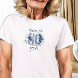 80th Birthday Cheers to 80 Years Floral Number T-Shirt<br><div class="desc">80th birthday t-shirt, which reads cheers to 80 years or you are welcome to edit the wording to personalize as you wish. Design features number 80 decorated with rose buds, flower blooms and foliage in shades of coastal blue and sand. Subtle feminine and elegant design with watercolor floral arrangements, paint...</div>