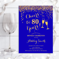 80th Birthday - Cheers To 80 Years Gold Royal Blue