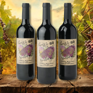 80th Birthday Cheers to 80 Years Vintage Custom Wine Label
