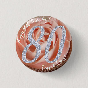 80th Birthday Cupcake 3 Cm Round Badge 1 Inch Round Button