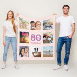 80th birthday custom photo collage rose gold pink fleece blanket<br><div class="desc">A gift for a woman's 80th birthday, celebrating her life with a collage of 8 of your photos of her friends, family, interest or pets. Personalize and add her name, age 80 and a date. Date of birth or the date of the birthday party. Pink and purple coloured letters. Girly...</div>